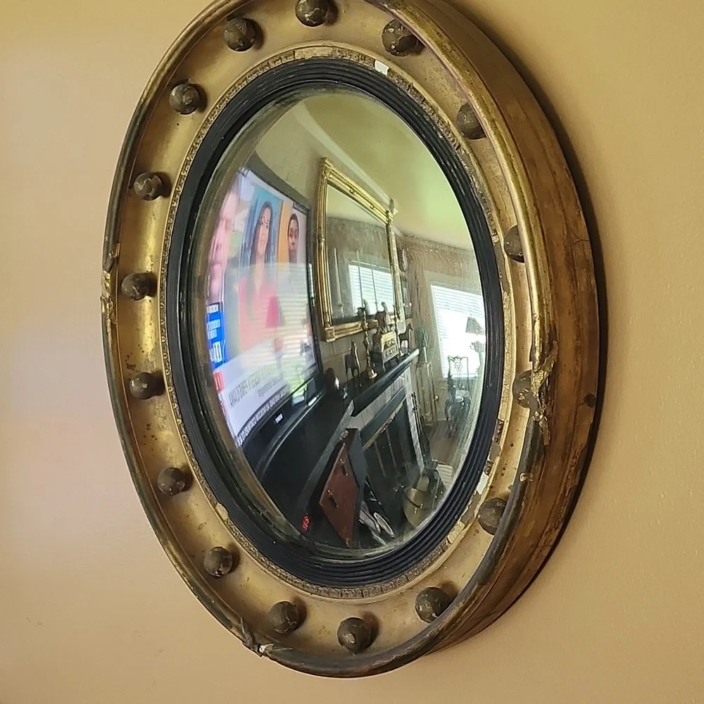 Unrestored Early-19th Century English Regency Gilt Convex Mirror circa 1810